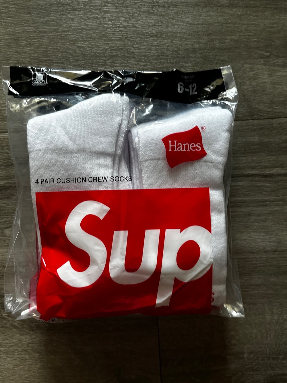 Supreme x Hanes White Crew Socks with Red Logo